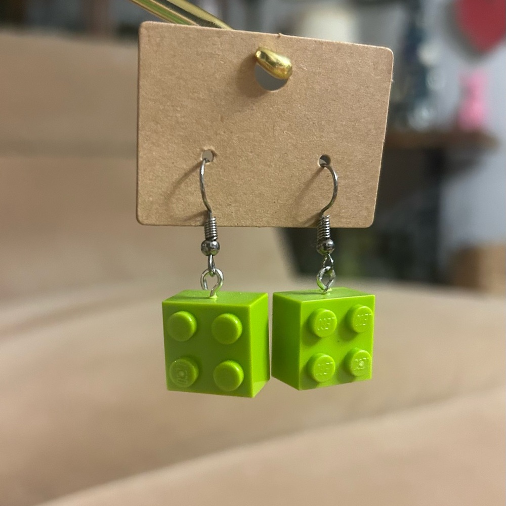 Green Dangle Earrings Made with Genuine LEGO® Bricks